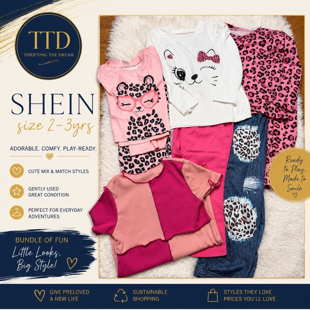 SHEIN Toddler Girls Clothing Bundle Size 2-3Y Leopard Cat Pink Mix Match 8pc